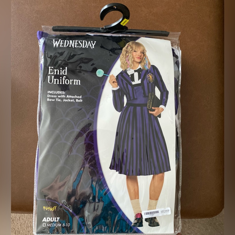 Spirit Enid Uniform Costume - Purple & Black Striped Dress